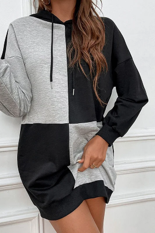 Super Sale WOMEN SQUARE COLOR BLOCK HOODED MINI DRESS