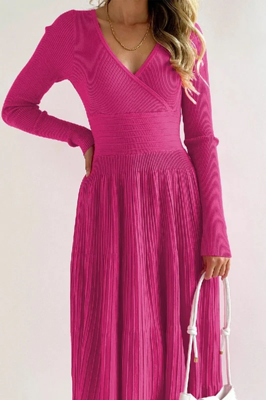 Big Discounts WOMEN HIGH WAIST V NECK TIGHT LONG SLEEVE DRESS