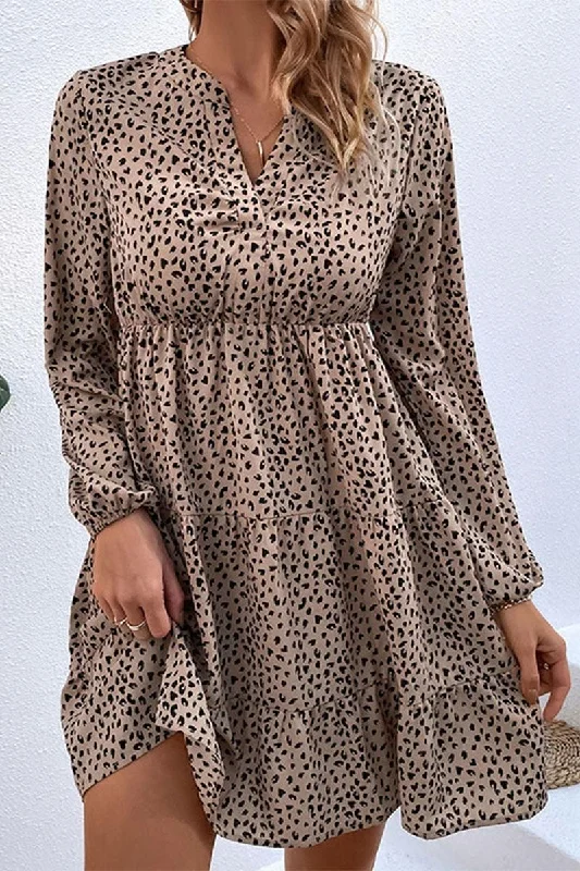 Lowest Price LEOPARD RUFFLE LONG SLEEVE DRESS