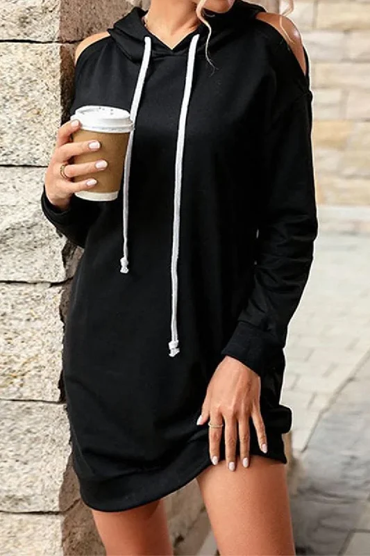 Super Savings OFF SHOULDER HOODED CASUAL DRESS