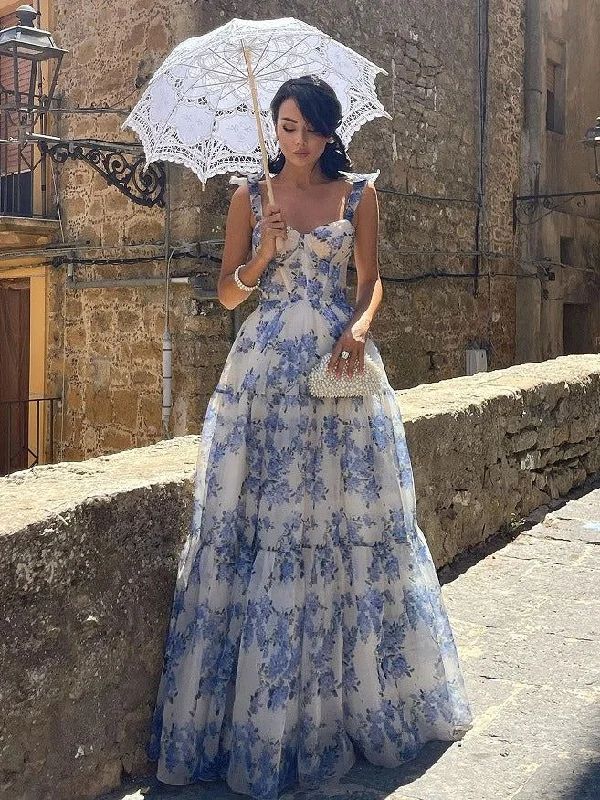 Huge Discounts Charming Sweatheart Printed A-Line Chiffon Long Party Dress,DP1941