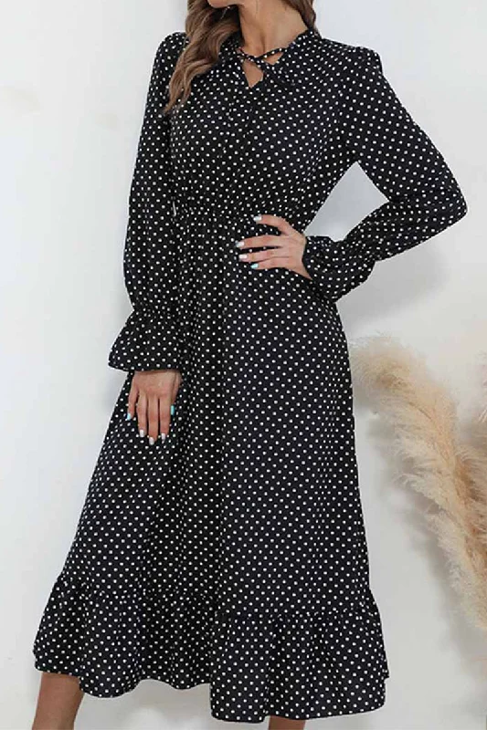 Buy Now TIED NECK RUFFLED POLKA DOT DRESS