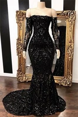 Special Price Off-the-shoulder Long Sleeves Mermaid Sweep Train Prom Dresses,DS14008