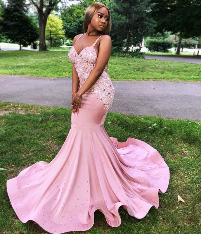 Discount Extravaganza Glamorous Spaghetti Straps Lace Appliques Sleeveless Sexy Mermaid Lace Prom Dresses,DS4524