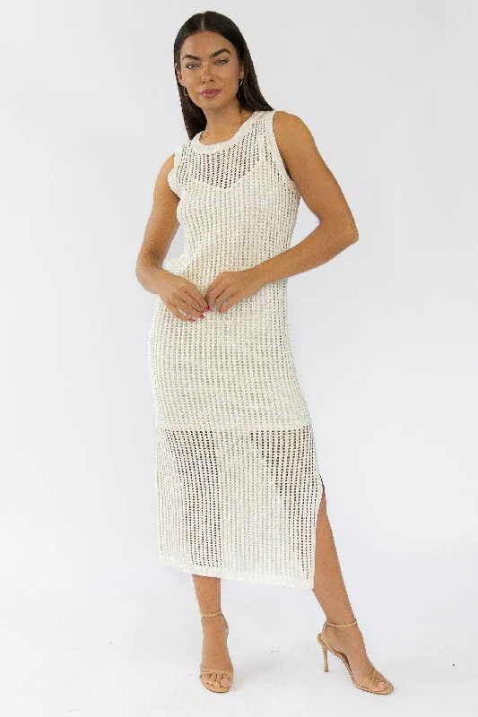 Value Deals Mattie Cream Crochet Knit Maxi Dress