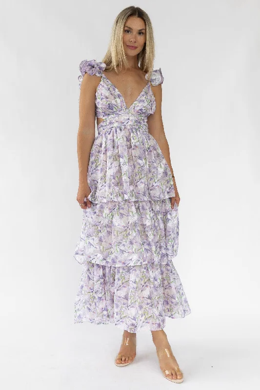 Flash Sale Carmen Purple Floral Maxi Dress