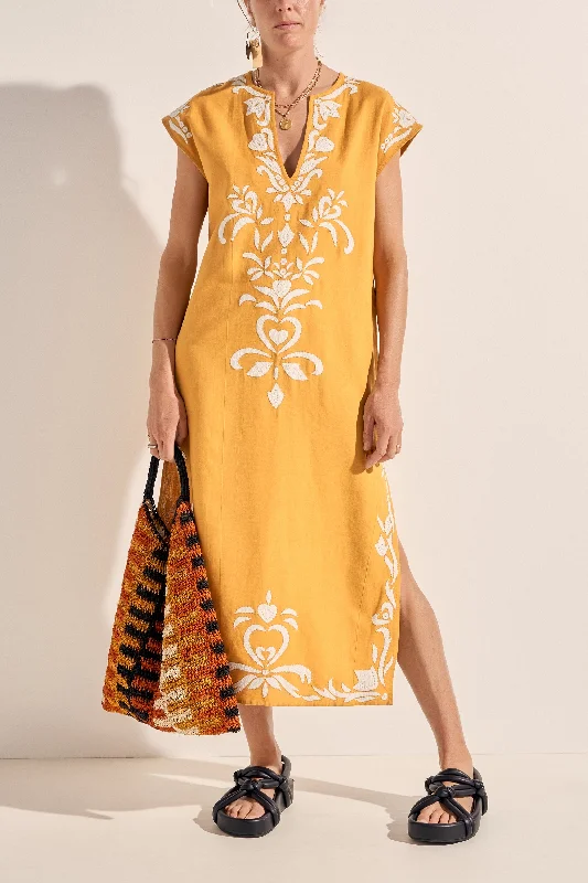 Time-Limited Offer Phanes Golden Yellow Applique Caftan