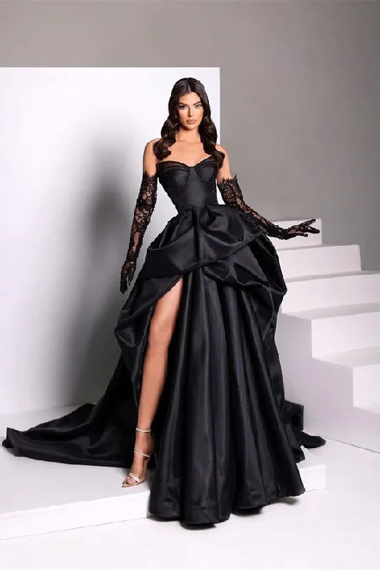 Price Reduction SEXY BLACK SWEETHEART MERMAID PROM DRESS LONG WITH SLIT ONLINE,DS14025
