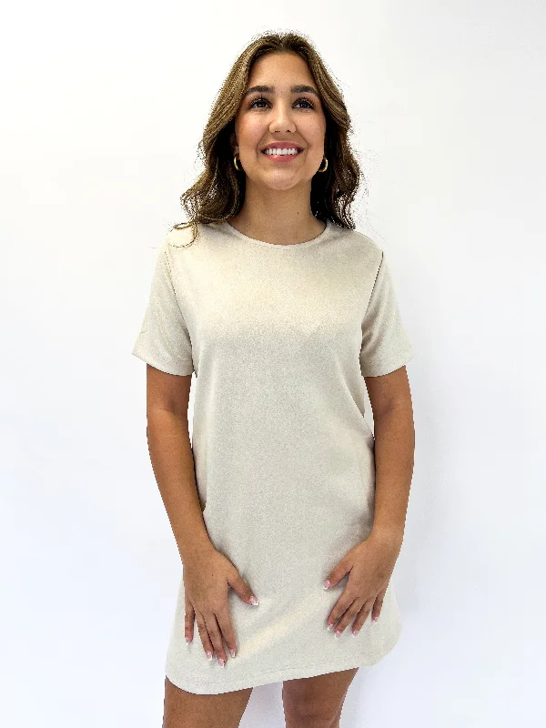 Year-End Sale Cream Align Faux Suede Mini Dress