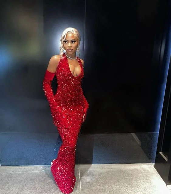 Today's Special Black Girl Red Sequined Mermaid Formal Prom Dress Long Evening Gown,BL18608
