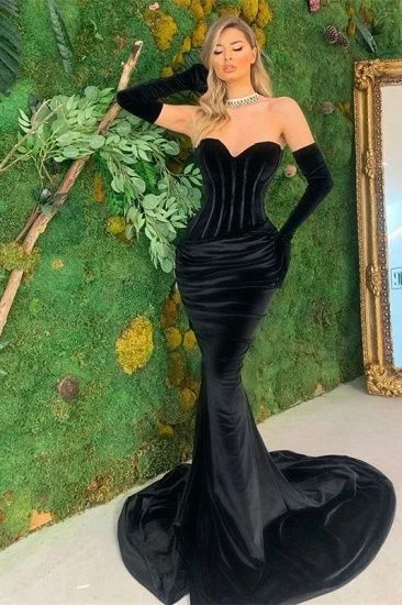 Huge Discounts Black Sweetheart Mermaid Prom Dress Velvet Long Evening Gowns,DS4694