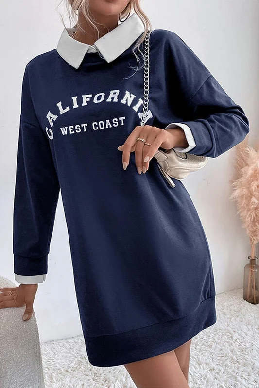 Inventory Reduction WOMEN CALIFORNIA LETTERING LONG SLEEVE MINI DRESS