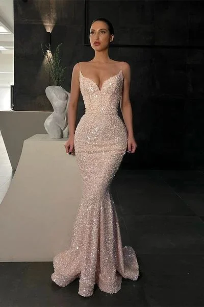Price Buster Gorgeous Spaghetti-Straps Sequins Prom Dress Mermaid Sleeveless,DS4895