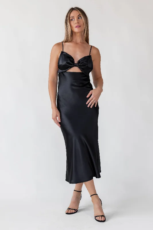 Limited Stock Romie Black Bow Cutout Midi Dress - Final Sale