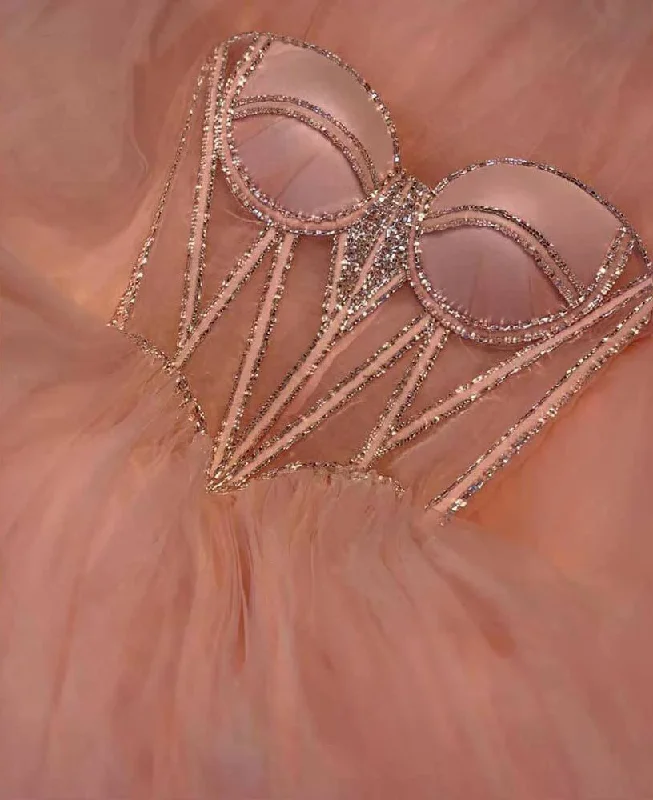 Early Bird Discount Light Pink A Line Prom Dress,Crustal Beaded Long Evening Dresses,DS4566