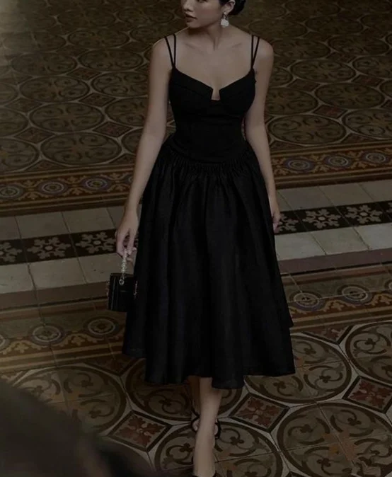 Major Savings Charming Black Spaghetti Straps A-Line Formal Party Dress,DP1992