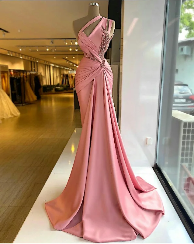 Final Markdown pink prom dresses, pleats prom dresses, pearls prom dresses, pleats prom dresses satin prom dresses, arabic prom dresses, evening gowns,DS4612