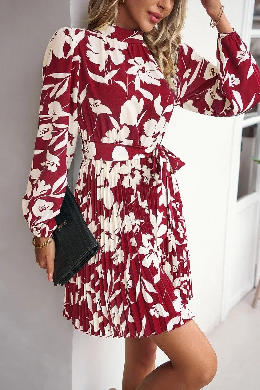 Unbeatable Prices WOMEN HIGH NECK LONG SLEEVE PLEATED MINI DRESS