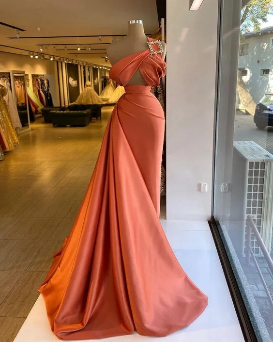 New Deals Satin prom dresses, high neck prom dresses, one shoulder prom dresses, new arrival party dresses,DS4683