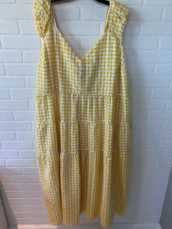 Limited Availability White & Yellow Dress Casual Maxi Old Navy, Size 4x
