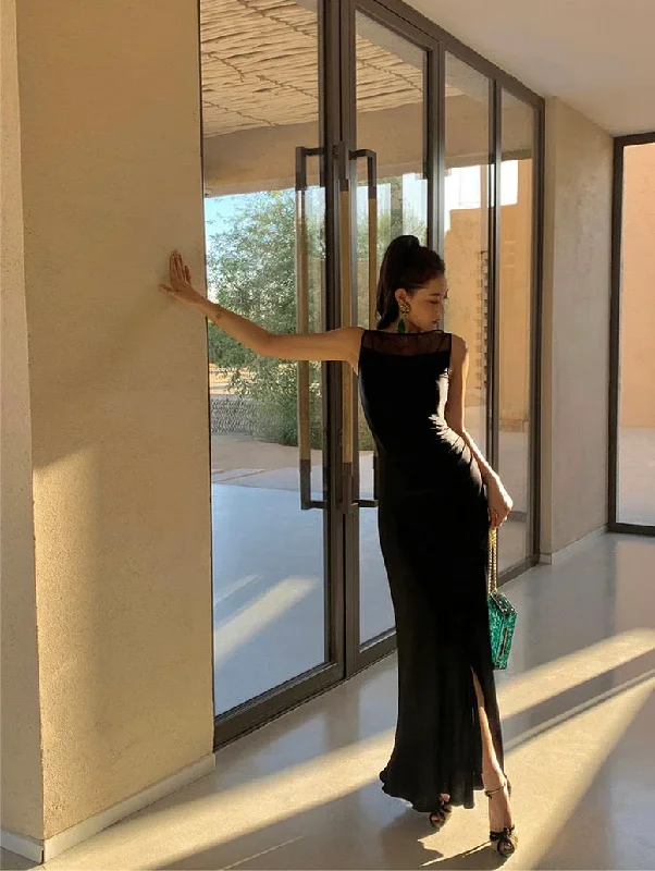 Online Only Elegant Black Satin Backless Mermaid Long Prom Dress Formal Party Dress ,DP1991