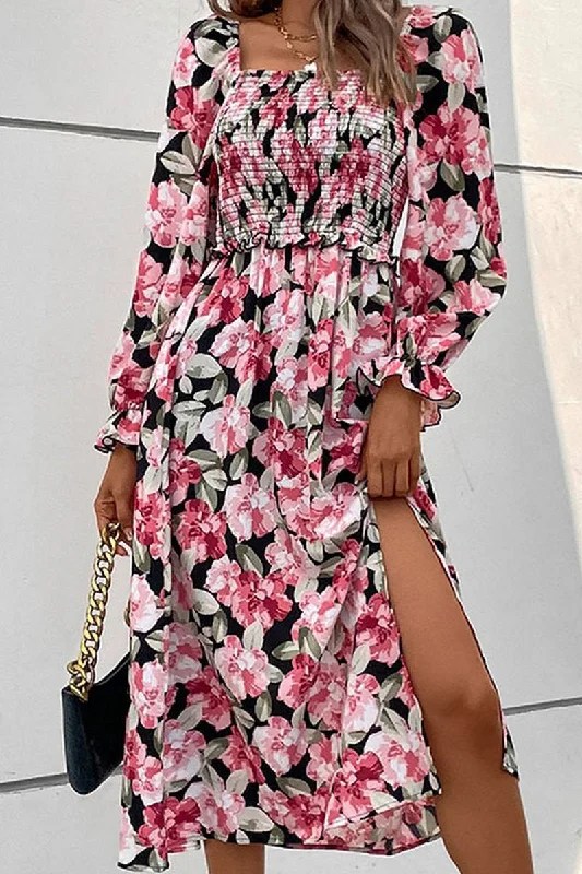 Take Advantage WOMEN BACK CUT OUT SMOCKED LONG SLEEVE DRESS