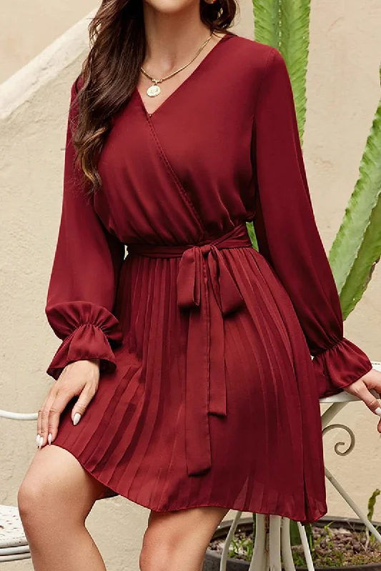 Seasonal Clearance TIED WAIST RUFFLE WRAP DRESS