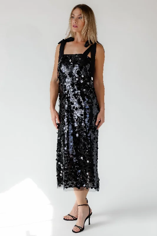 Incredible Offers Della Black Sequin Embellish Midi Dress - Final Sale