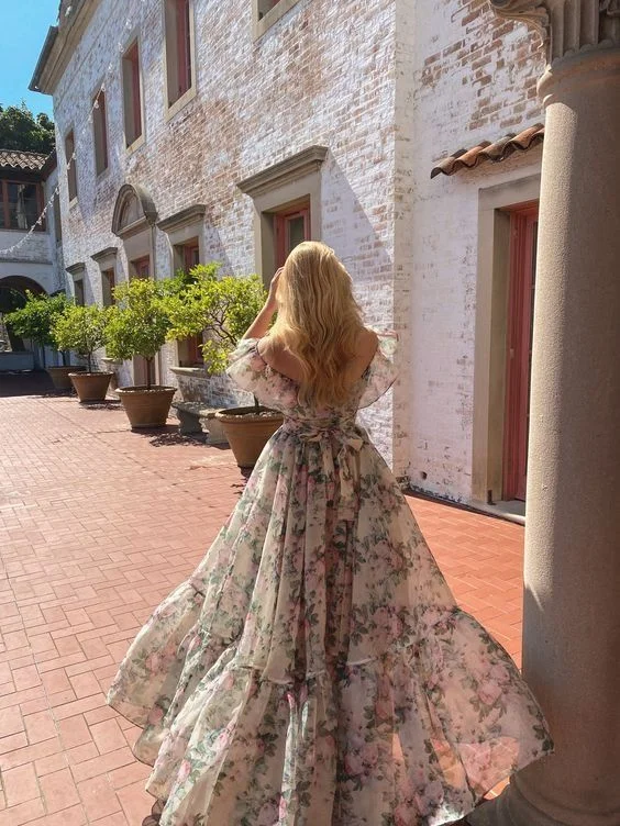 Take Advantage Off-The-Shoulder Chiffon A-Line Long Party Dress,DP1935