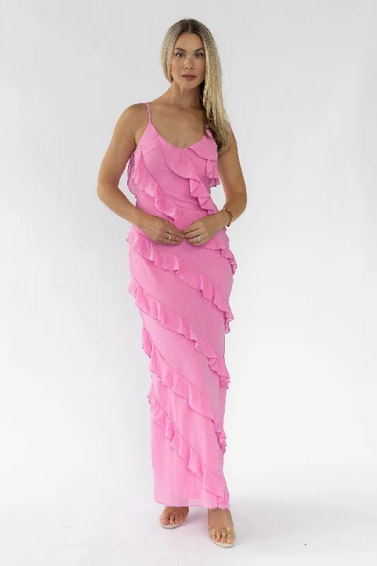 Steals and Deals Caelyn Pink Tiered Maxi Dress - Final Sale