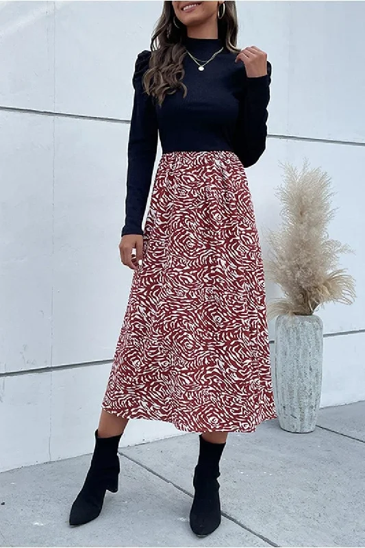 Clearance Sale MAZE PATTERN SKIRT HIGH NECK DRESS