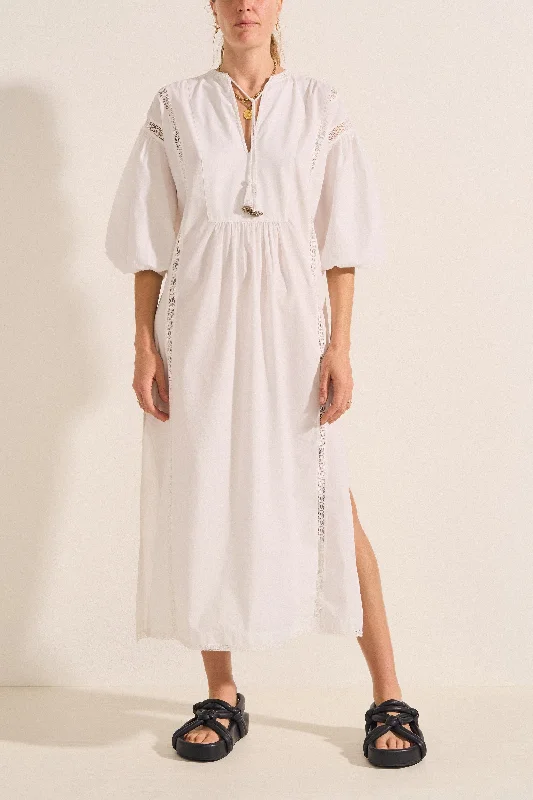TIME-Limited Offer Nephele White Crochet Poplin Dress