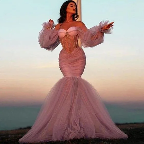 Massive Deals Long Sleeves Crystal Beaded Pageant Mermaid Evening Dress Prom Dress,DS14028