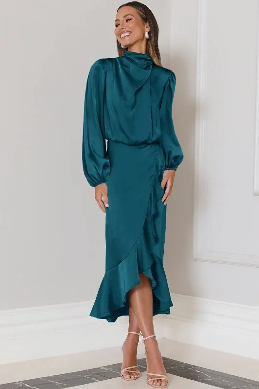 Early Access WOMEN ELEGANT LONG SLEEVE RUFFLE WRAP PARYT DRESS