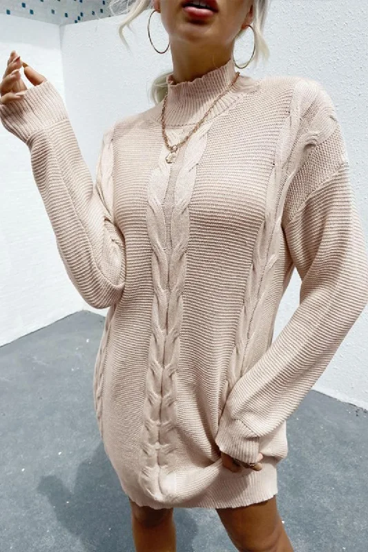 Price Drop Alert TWIST CABLE KNIT RIB HEM HIGH NECK KNIT DRESS