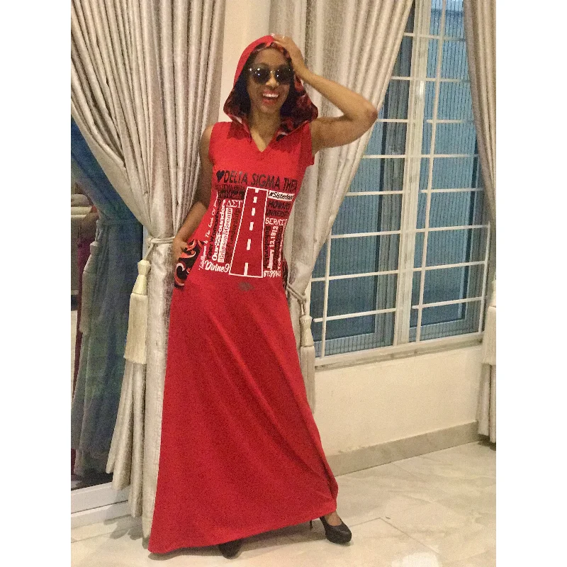 Price Reduction DELTA SIGMA THETA MAXI HOODED DRESS, ANKARA DETAIL