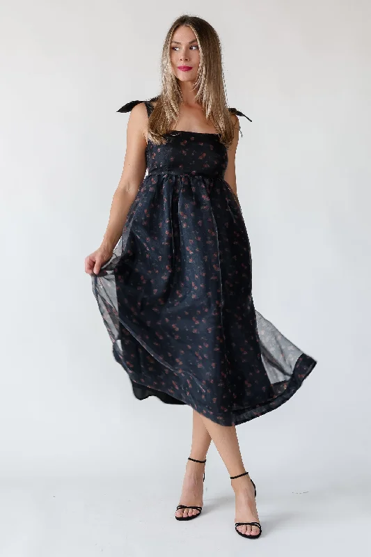 Deal Alert Noella Black Organza Midi Dress - Final Sale