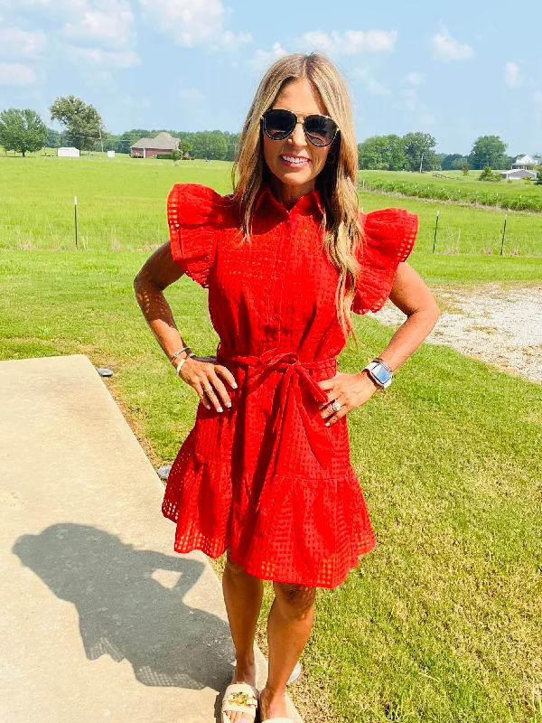 Savings Galore CUE THE COAST DRESS- RED-SUMMER SALE