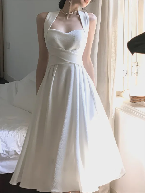 Special Promotion Elegant White A-Line Midi Length Party Dress,DP1982