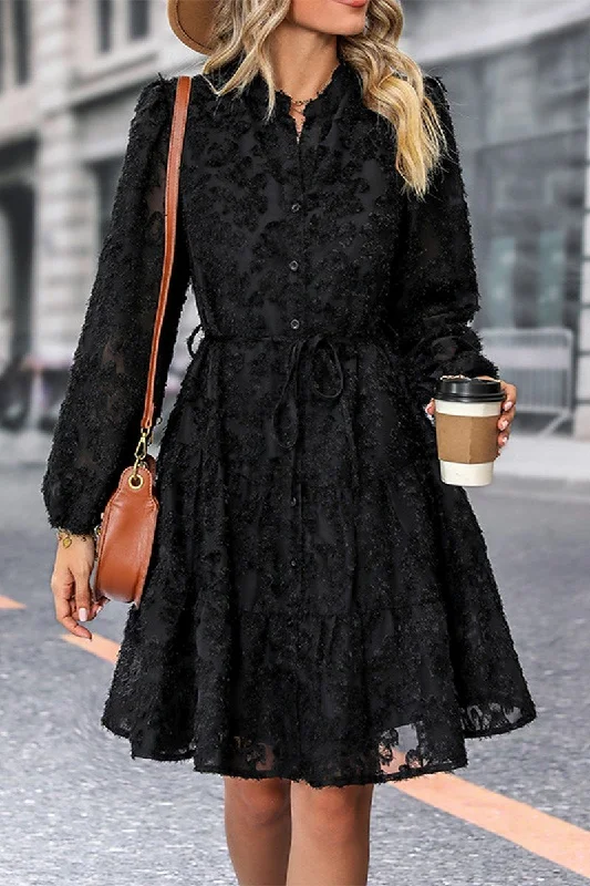 Bargain Prices WOMEN ELEGANT LACE TRIM LAYERED BUTTON DOWN DRESS