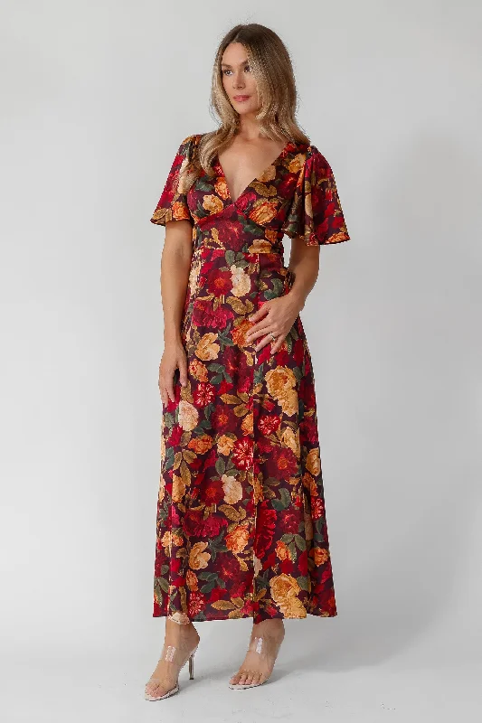 Markdowns Birdie Burgundy Floral Maxi Dress - Final Sale