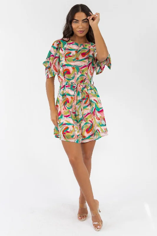 Stock Up and Save Elise Pink Abstract Mini Dress - Final Sale