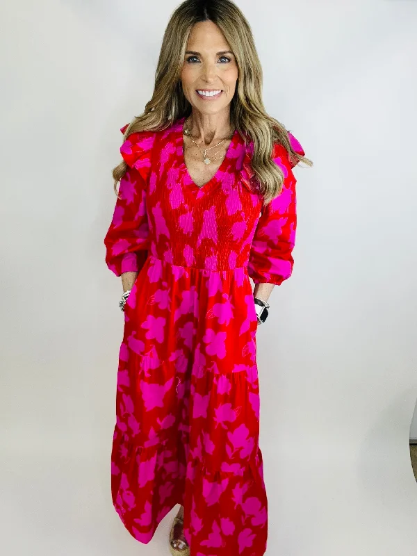Warehouse Sale Raspberry Bliss Brighton Smocked Poplin Maxi Dress--FLASH SALE