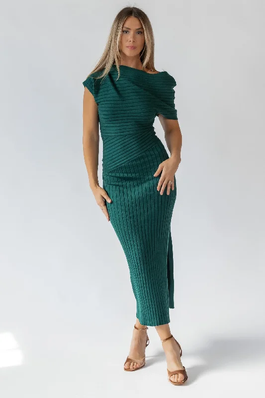 Clearance Event Nori Green Off Shoulder Midi Dress - Final Sale