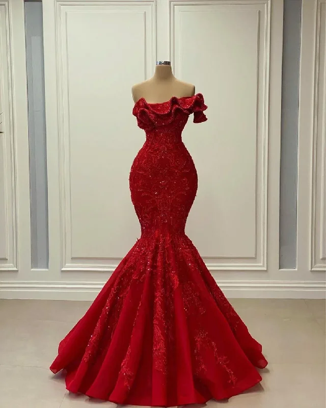 Limited Time Luxurious Mermaid Sexy Evening Dresses Lace Beaded Prom Dresses Vintage Formal Party Second Reception Gowns,BL18611