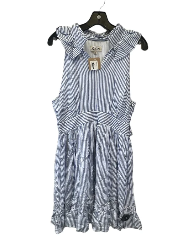 Weekend Deal Blue & White Dress Casual Midi Listicle, Size L
