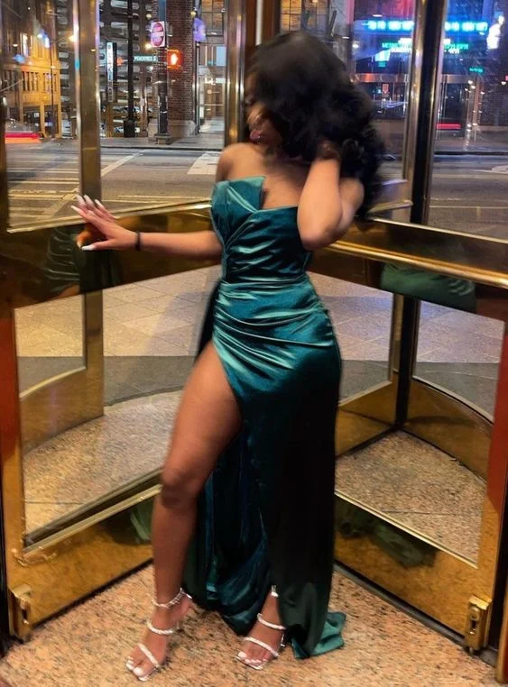 Big Savings Long green prom dress,wedding reception gown, satin prom dresses,BL18622