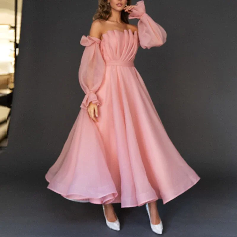 Year-End Sale New Arrival Pink Tea-Length Sexy Off Shoulder Prom Dresses,BD1498
