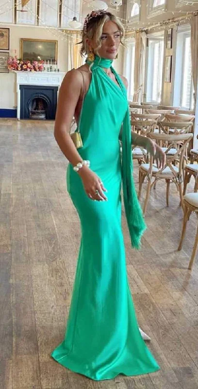 Final Clearance Green Halter Backless Long Party Dress with Slit,DP1876