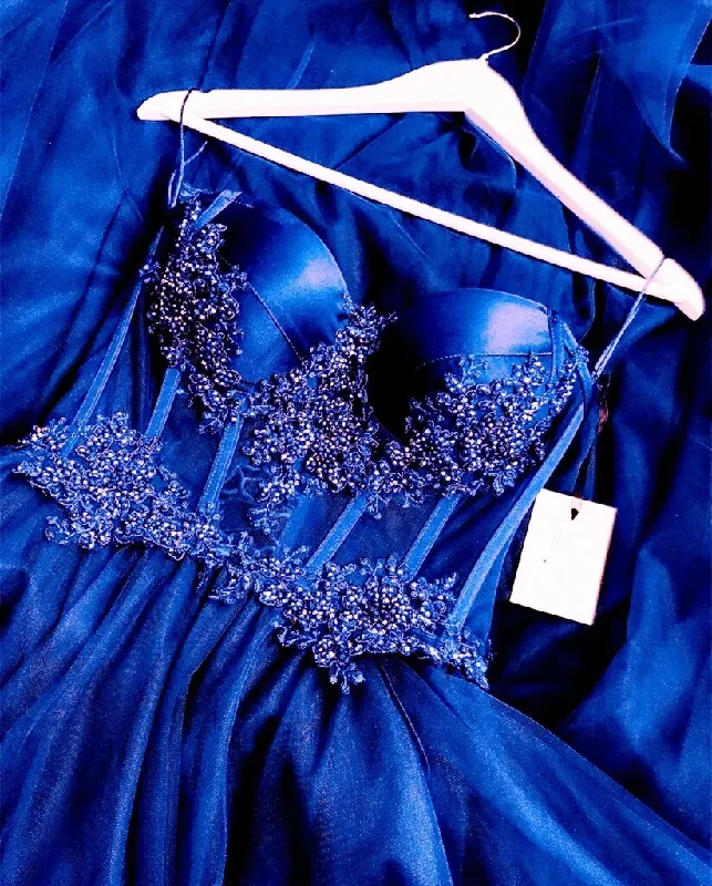 Closeout Satin Appliques Crystals Strapless Prom Dresses See Through Formal Evening Party Dress,BL18605